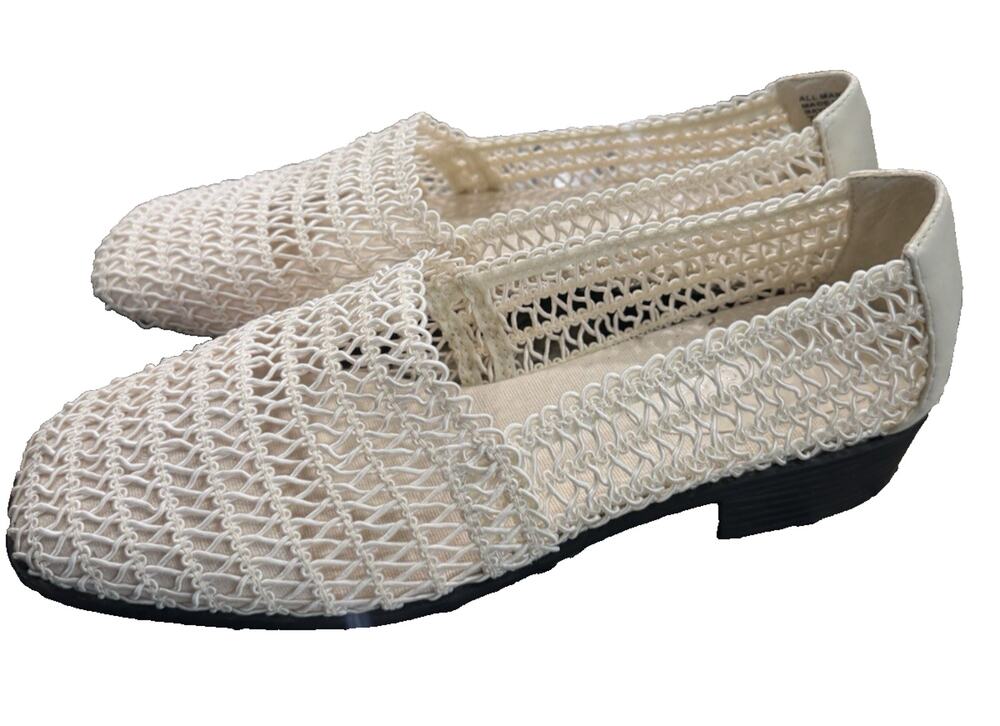 Vintage 90s Karen Scott Woven Mesh Ballet Flats Cream Stretch Loafers 7.5W NIB